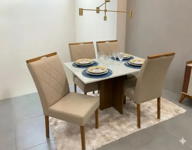 Mesa de Jantar Los Angeles com 4 Cadeiras Na Cor Bege - Produto Novo!