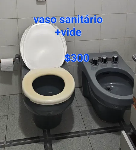 Conjunto banheiro (privada e vide) na cor azul, muito charme e sofisticação