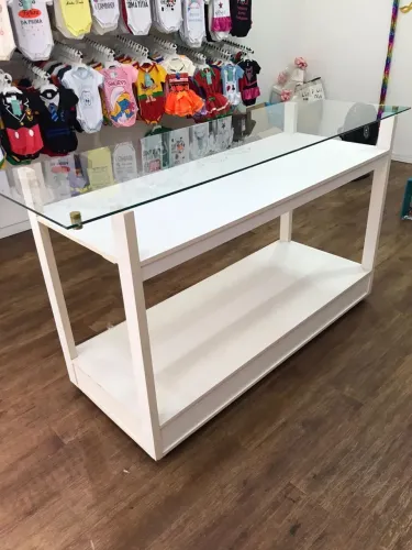 Mesa Loja tampo vidro +cabide+gaveta