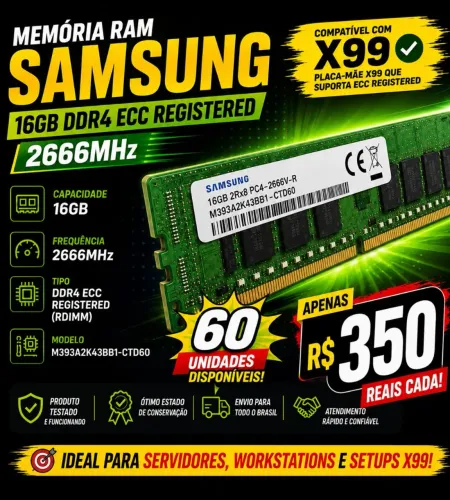 Memória RAM Samsung 16GB DDR4 ECC Registered 2666MHz ( SERVIDOR  OU Placa X99 )