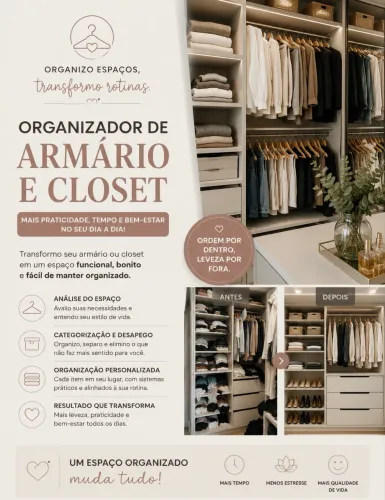 Organização de Armário e Closet / limpeza de roupas 