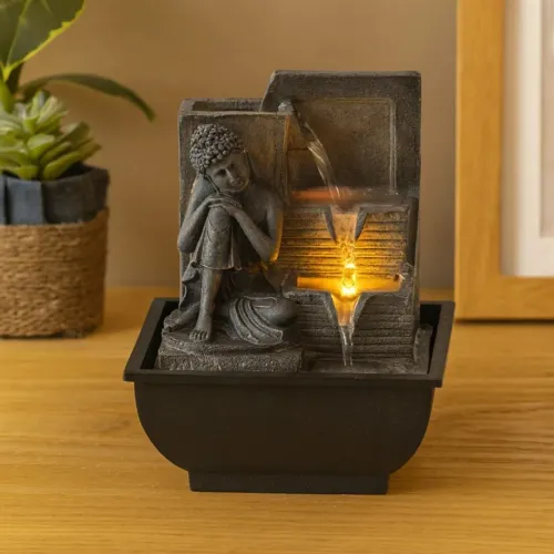 Mini Fonte Decorativa Buda Cinza com Quedas 17x13,5cm -110V
