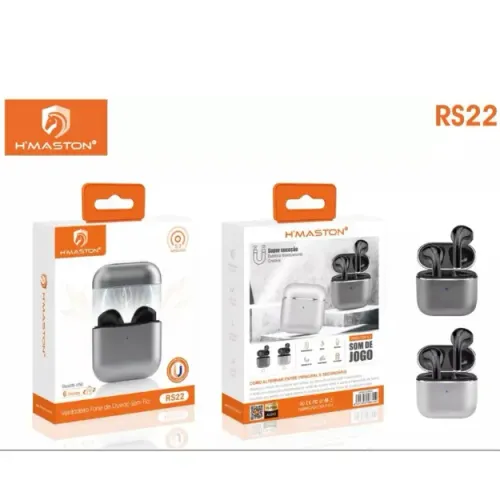 Fone De Ouvido S/ Fio Bluetooth 5.3 Wireles Som De Jogo Rs22 Prata