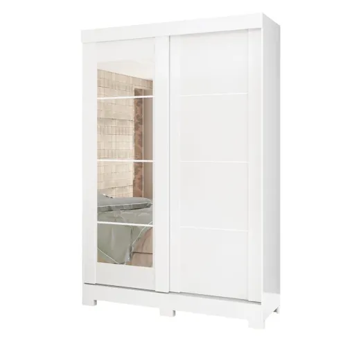 Guarda-Roupa Solteiro Atualle Turim - 2 Portas 2 Gavetas com Pés com Espelho Branco.