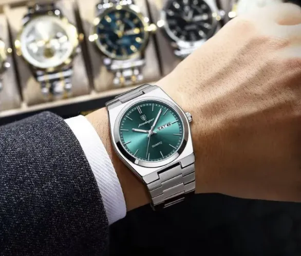 Relógio de pulso Poedagar 930 Silver Green com pulseira em aço