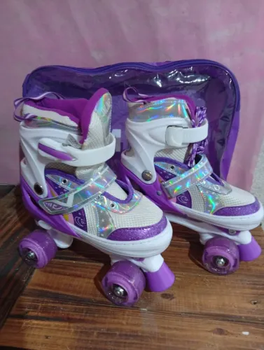 Patins infantil roller - Roxo luz de LEd e Glitter 