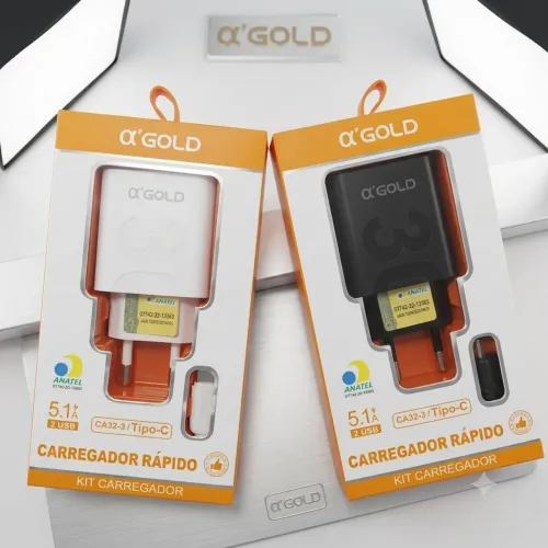 Kit carregador rápido Gold 5.1A 2 USB tipo C