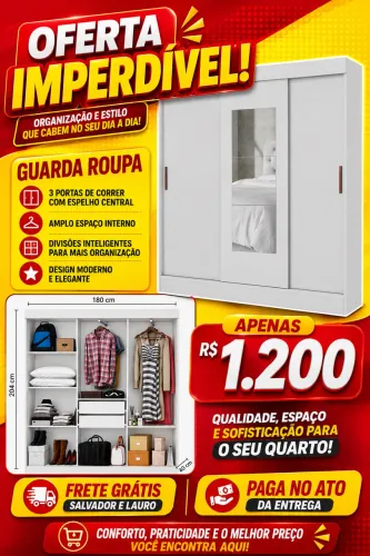 Guarda-roupa porta de correr com espelho - Novo
