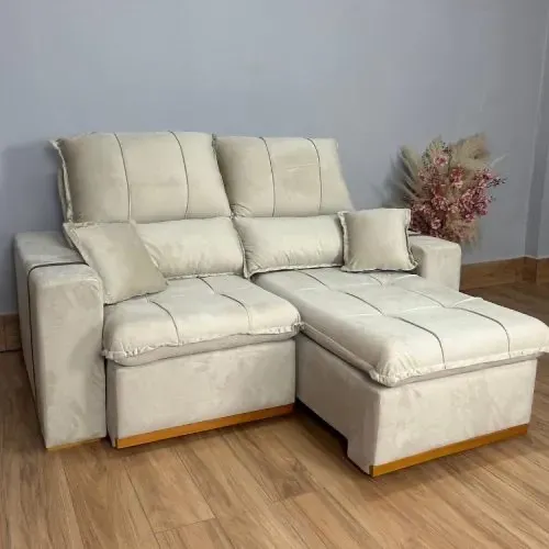 Sofá Retrátil Reclinável Oásis 1.80m - Bege Veludão