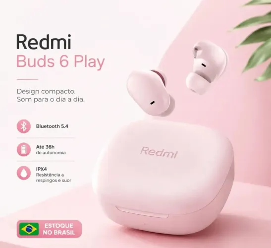 Fone Redmi Buds 6 Play Rosa - Original e Novo