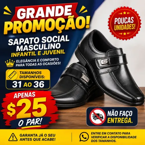 Sapato social masculino infantil juvenil 