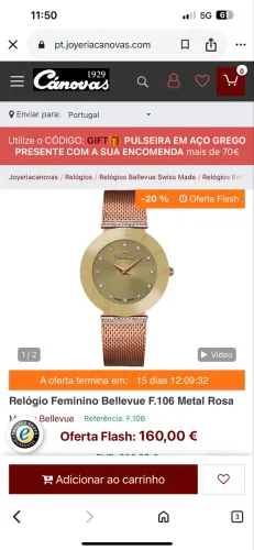 Relógio Suíço Bellevue feminino