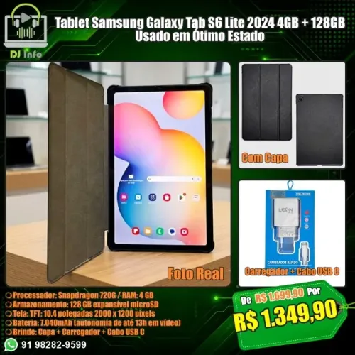 Tablet Samsung Galaxy Tab S6 Lite 2024 4GB + 128GB Usado em Ótimo Estado