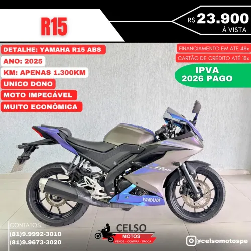 R15 2025 c/1.300km IPVA26 PAGO FINANCIO 48x ACEITO SUA MOTO