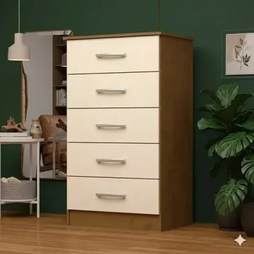 Cômoda Jamile Noce/Pérola com 5 Gavetas - Nova e com Pintura UV
