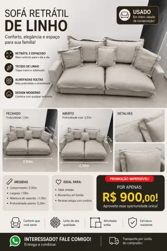 Sofá retrátil de linho