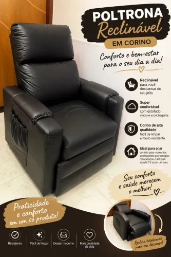 Poltrona reclinável em corino