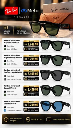 Oculus Rayban Meta 1 Geração 18x cartão Loja fisica BH