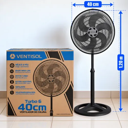 Ventilador de Coluna Ventisol 40cm 6 pás 3 velocidades Turbo