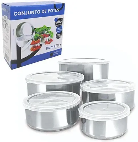 Conjunto De Pote Redondo Inox C/tampa Fxh317 Homeflex