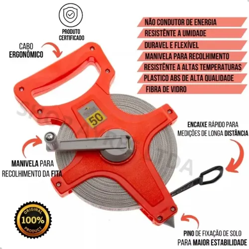 Trena Profissional 50mts aberta em Fibra de Vidro 50m X 14mm