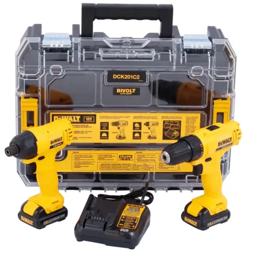 Combo Parafusadeira/Furadeira + Parafusadeira Impacto 12V 2 Baterias Maleta Tstak DeWalt