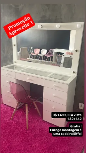 Penteadeira Camarim Completa com Cadeira Eiffel