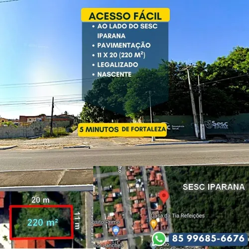 Terreno/Lote nascente a venda ao lado do Sesc Iparana, 11 x 20, 220 m²