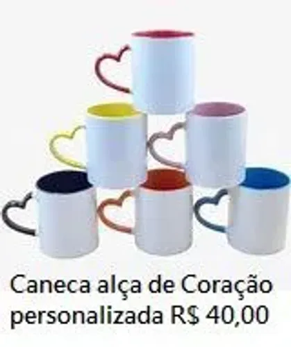 Caneca alça de coração personalizada