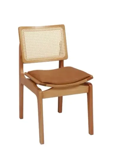 04 Cadeiras Silvia Amêndoa Courino Caramelo Rattan Natural