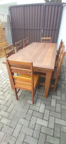 Mesa Rustica Madeira Demolição c/ 8 Cadeiras
