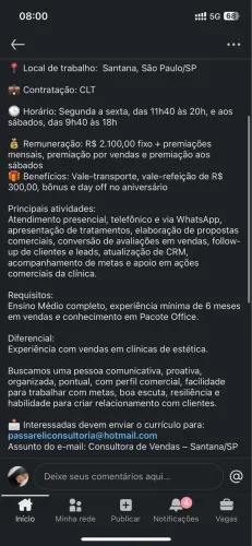Vaga de consultor de vendas 