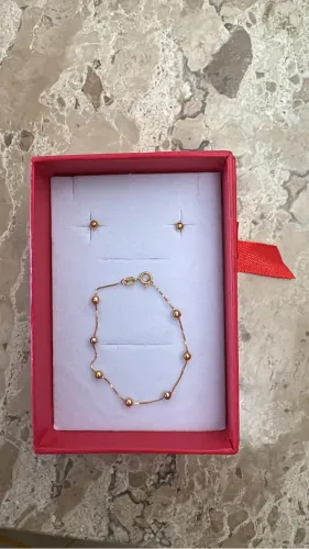 Conjunto Infantil de Ouro - Brinco + Pulseira Delicada 
