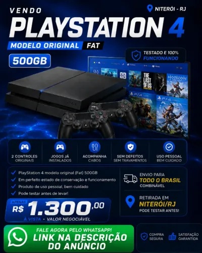 PlayStation 4 PS4 Fat 500GB com 2 Controles Originais e Jogos
