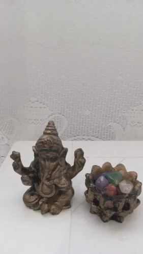 Estátua Ganesha + Cartiçal + 7 Cristais do chakra