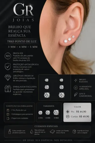 Brinco trio banhada a prata
