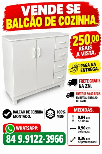 Temos balcão de cozinha pronta entrega, frete grátis na zona norte.