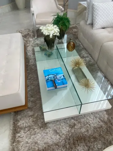 Mesa de Centro Laca Off-White Tampo Vidro 1,60 x 0,80