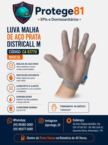 Luva malha de aço