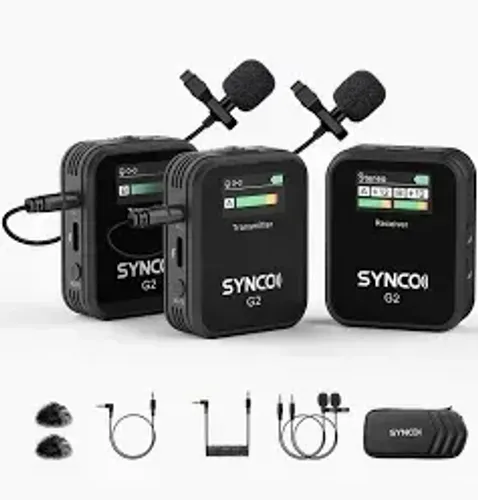 Microfone Lapela Sem Fio Synco G2 A2 Omnidirecional Com 2 Transmissores Preto