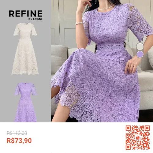 Vestido feminino elegante de Renda Oca com Babado