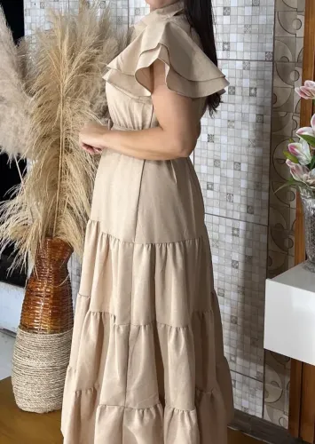 Vestido bege três Marias moda evangélica