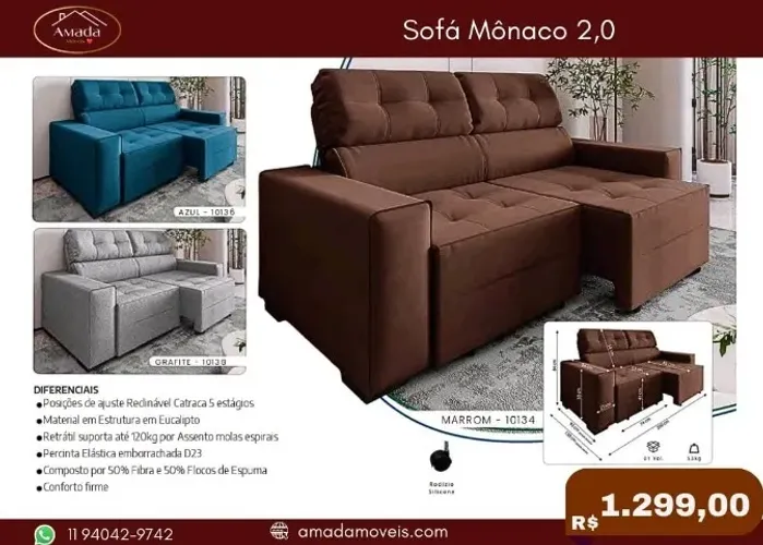 Sofá Mônaco 2.0, a pronta entrega