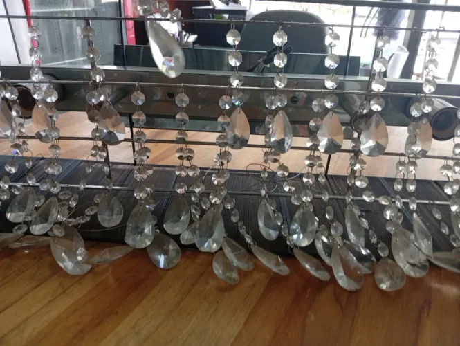 Lustre luminária pendente retangular de cristal com cúpula em fios de seda preto