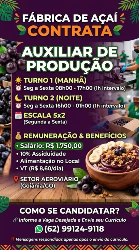 Vaga para auxiliar de produção
