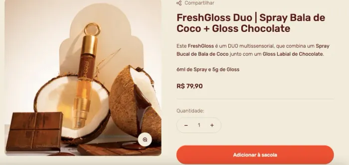 Fresh gloss Duo - Suncce - côco e chocolate - spray bucal e gloss labial
