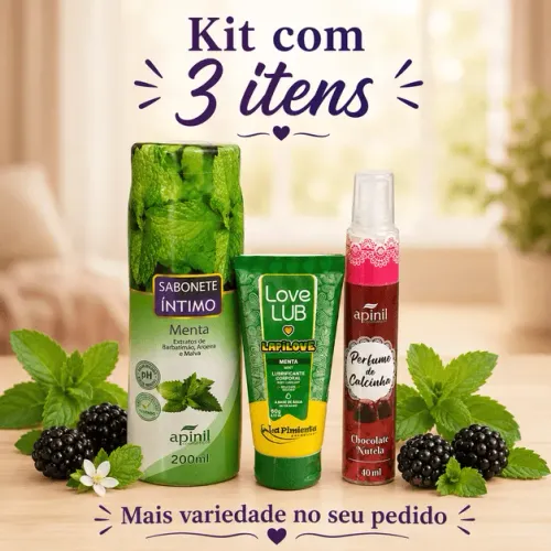 Kit Íntimo Feminino 3 Itens Perfume de Calcinha + Sabonete + Lubrificante