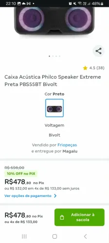Caixa acústica Philco Speaker Extreme preta PBS55BT Bivolt