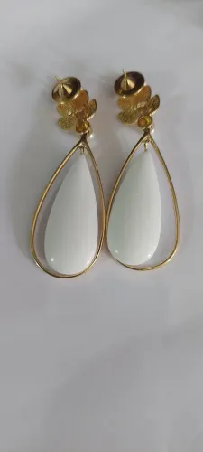 Brinco ouro Ágata brilhantes e pérola