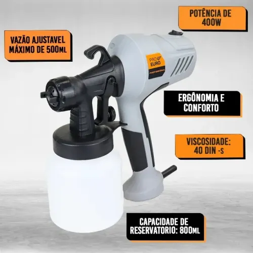 Pistola Pintura Pulverizadora 400w 800ml Alta Performance Pró Euro com Garantia - 220V